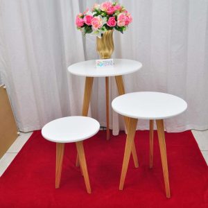 Trio Mesa Palito com tampo redondo branco Decoração Pegue e Monte