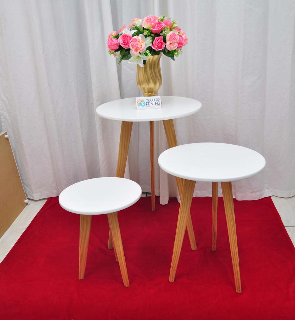 Trio Mesa Palito com tampo redondo branco Decoração Pegue e Monte